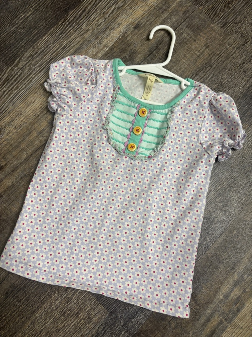 Matilda Jane front Porch Top Pink Floral Tee with Mint Ruffle Bib